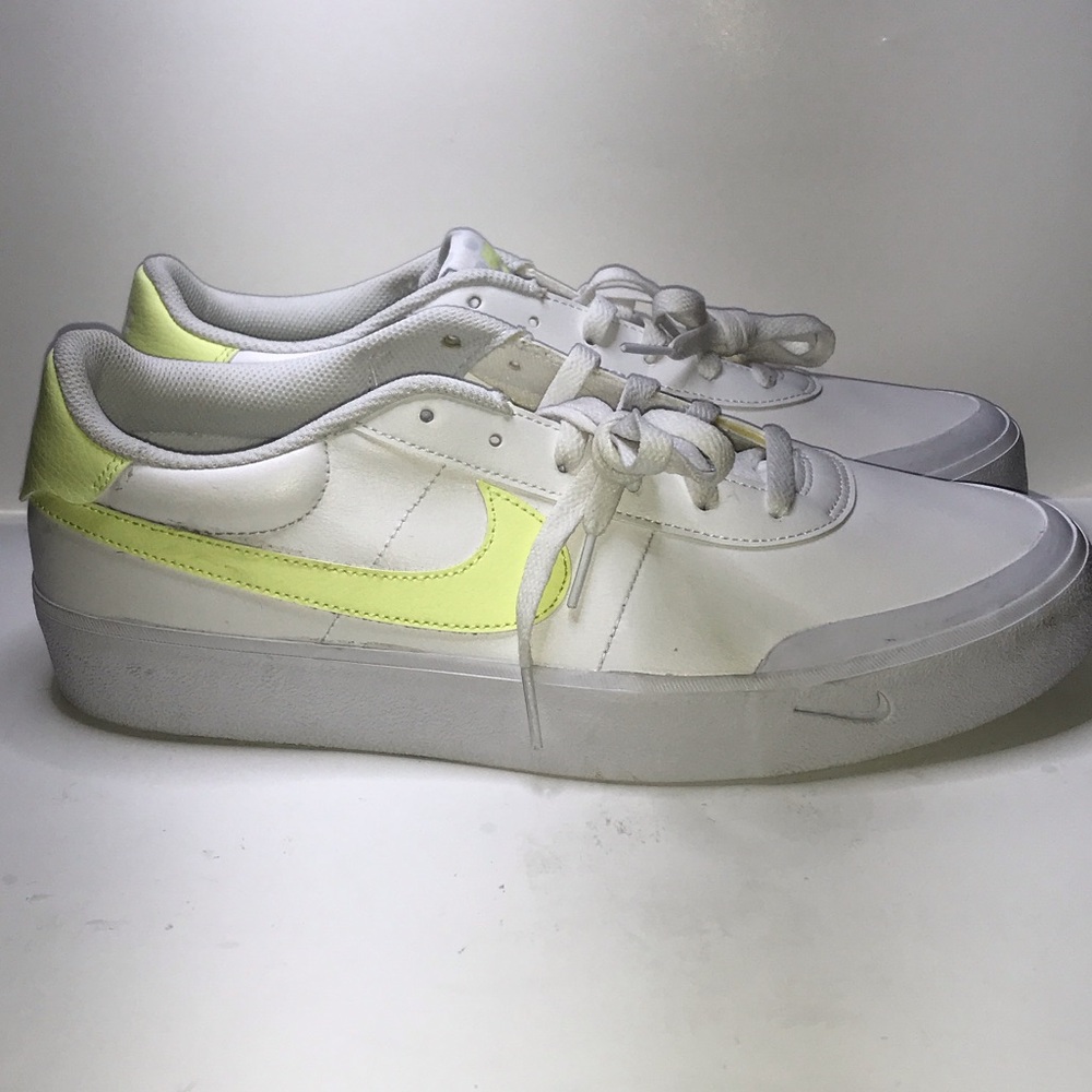 Nike White Sneakers with Neon Yellow Swoosh